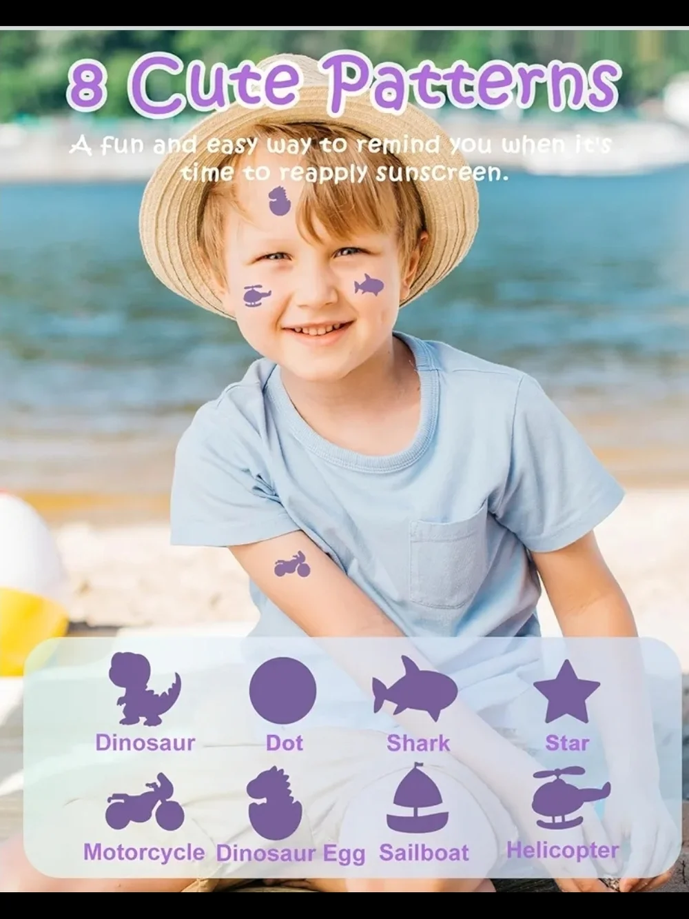 80 Count UV Temporary Tattoos Stickers for Sunscreen - UV Detection